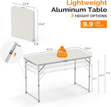 VINGLI 4FT White Folding Table with Carrying Handle Height Adjustable Lightweight Fold Up Portable for Indoor Outdoor - Photo 2