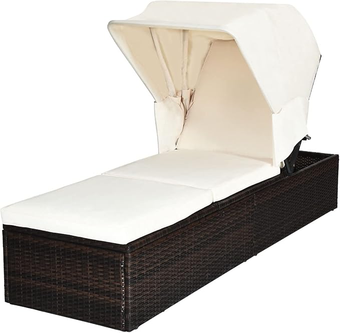 RELAX4LIFE Rattan Chaise Lounge Chair - PE Wicker Reclining Lounger with 5-Position Adjustable Backrest - Photo 1
