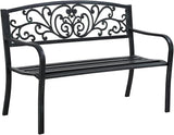 Park Bench, 4 Feet Rust-Proof Cast Iron Park Bench, Hold 485 lbs Heavy-Duty Metal Outdoor Furniture Bench Seat - Photo 1