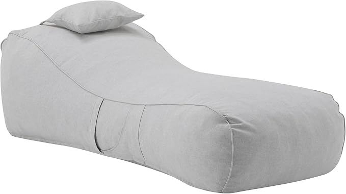 Christopher Knight Home Morton Outdoor Bean Bag Chair, Fabric Bean Bag Chair for Adults and Kids, Indoor/Outdoor Sun Lounger with Headrest, Patio Chaise Lounge Chair, Light Gray