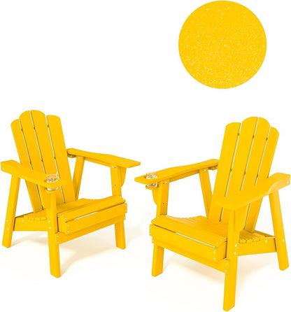 Adirondack Chair - Durable HDPE Poly Lumber All-Weather Resistant, Oversized Balcony Porch Patio Outdoor Chair for Lawn, Backyard, Deck, Garden, Camping - Easy Installation, Yellow