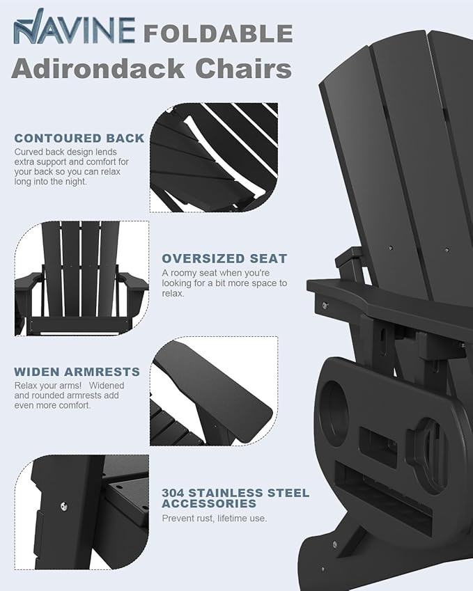 Adirondack Chair Set of 8, HDPE Folding Adirondack Chair with Multifunctional Cup Holder, Weather Resistant Fire Pit Chair for porches, patios, poolsides, Decks.