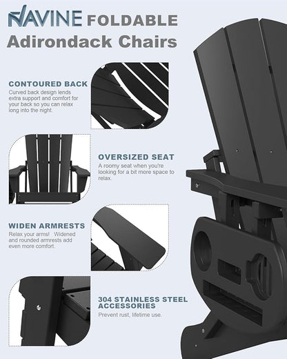 Adirondack Chair Set of 8, HDPE Folding Adirondack Chair with Multifunctional Cup Holder, Weather Resistant Fire Pit Chair for porches, patios, poolsides, Decks.