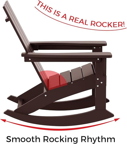 Costaelm Outdoor Adirondack Chair, All Weather Resistant Lawn Chairs Balcony Chair and Fire Pit Chairs, Patio Chair Outdoor Porch Rocking Chair High Back HDPE Poly Lumber, Dark Brown