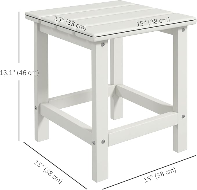 Outsunny Adirondack Side Table, Square Patio End Table, Weather Resistant 15" Outdoor HDPE Table for Porch, Pool, Balcony, White