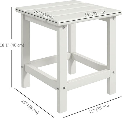 Outsunny Adirondack Side Table, Square Patio End Table, Weather Resistant 15" Outdoor HDPE Table for Porch, Pool, Balcony, White