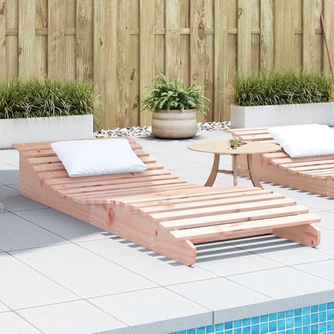 Douglas Fir Outdoor Chaise Lounge Brown 31.5 x 80.7 x 12.4 in Adjustable Back Recliner Folding Patio Sunbed for Garden - Photo 1