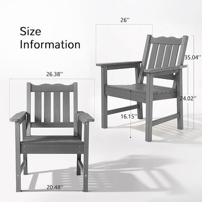 Stoog 3 Piece Outdoor Bench & Outdoor Chairs Set, All-Weather HIPS Patio Furniture Set, Include 1 Patio Bench and 2 Patio Chairs, Grey