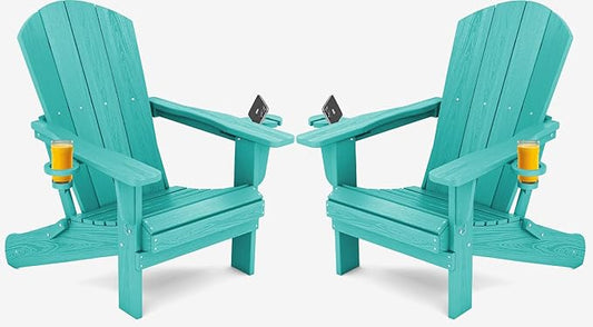 SERWALL Adirondack Chair with Cup Holders - Composite Adirondack Chairs Set of 2 HDPE Outdoor Chairs All Weather Use- Aruba