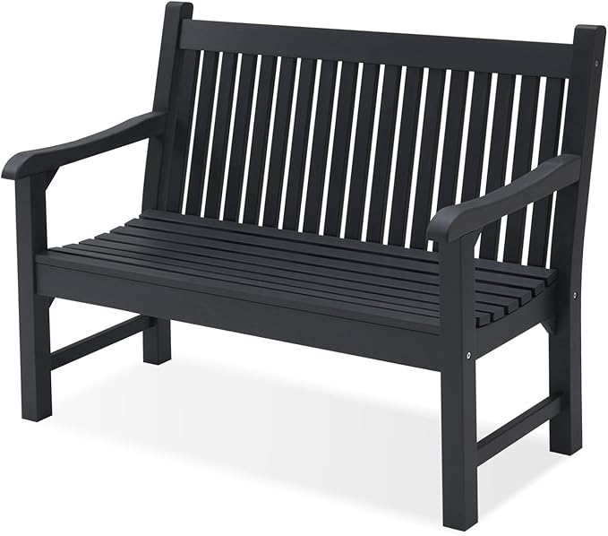 Psilvam Garden Bench, 2-Person Poly Lumber Patio Bench, All-Weather Outdoor Bench that Never Rot, Memorial Bench, Suit for Garden, Porch and Park (Black)