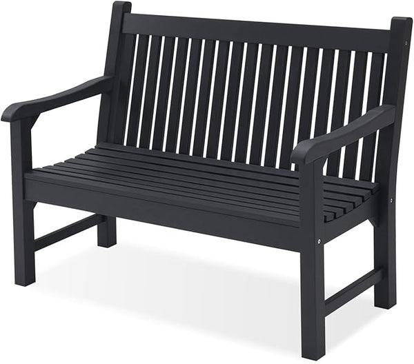 Psilvam Garden Bench, 2-Person Poly Lumber Patio Bench, All-Weather Outdoor Bench that Never Rot, Memorial Bench, Suit for Garden, Porch and Park (Black)