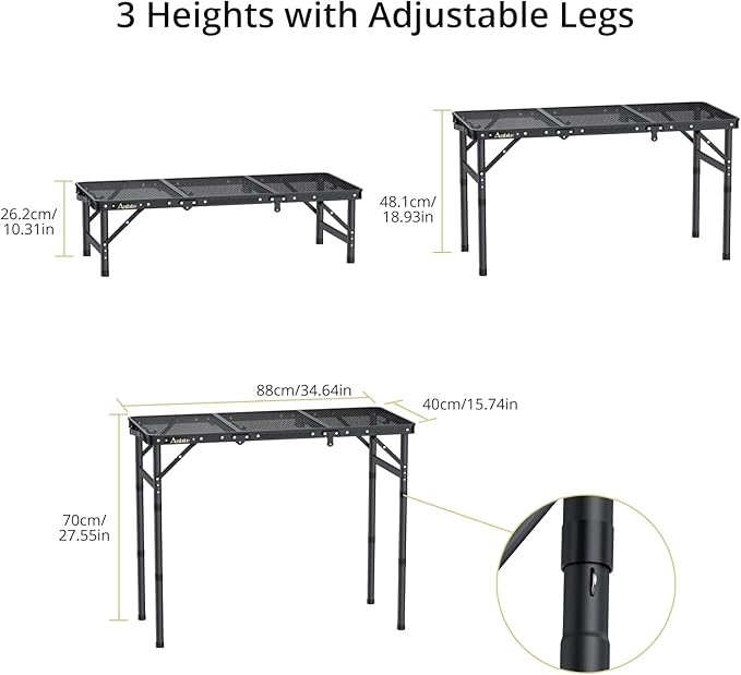 Anbte Folding Grill Table, 3ft Tri-Fold Aluminum Folding Table Adjustable Height Max 27.5" Grill Table with Mesh Desktop - Photo 3