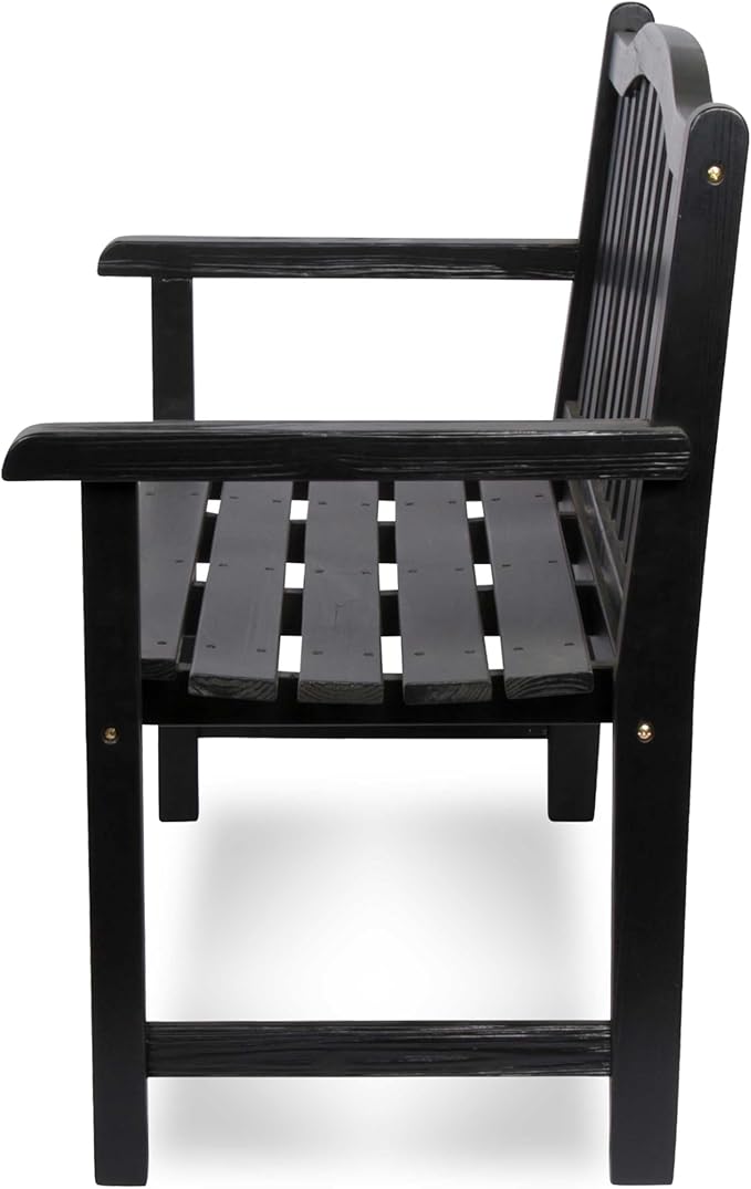 Shine Company Belfort Outdoor Solid Wood Patio Garden Bench, Ergonomic Seat, 22" D x 44.75" W x 36" H, Black