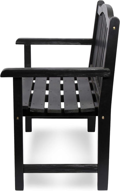 Shine Company Belfort Outdoor Solid Wood Patio Garden Bench, Ergonomic Seat, 22" D x 44.75" W x 36" H, Black