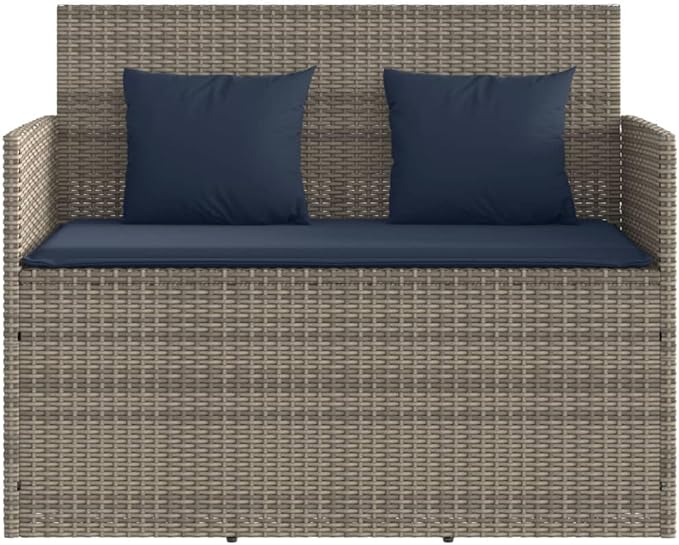 Garden Bench Deck Bench Patio Bench with Cushions Gray Poly Rattan - Photo 4