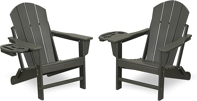 FOOWIN Folding Adirondack Chair Set of 2, HDPE Adirondack Chairs with Cup Holder - Photo 1
