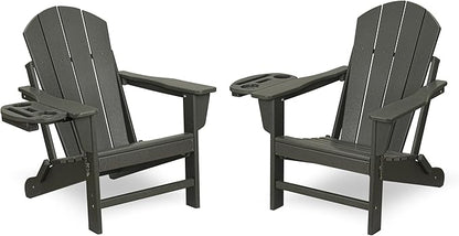 FOOWIN Folding Adirondack Chair Set of 2, HDPE Adirondack Chairs with Cup Holder, Weather Resistant Plastic Fire Pit Chairs for Outdoor, Patio, Lawn, Garden, Backyard, Deck, Grey