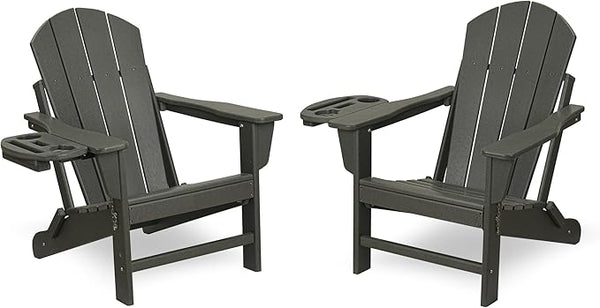 FOOWIN Folding Adirondack Chair Set of 2, HDPE Adirondack Chairs with Cup Holder - Photo 1