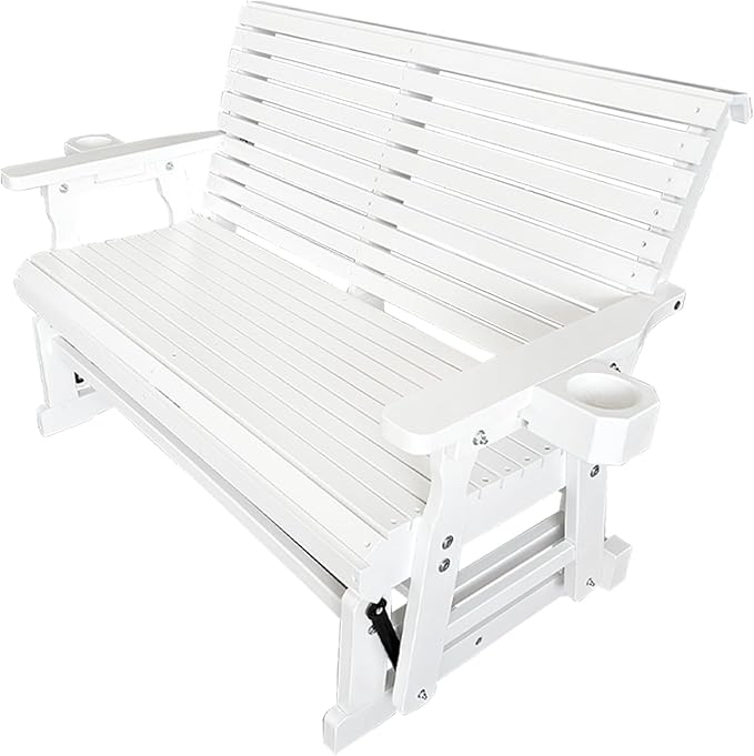 Fortune Candy Patio Glider with Cup Holders, High Roll Back and Deep Contoured Seat,Heavy Duty 800 Lb (White, 2-Seater) - Photo 6