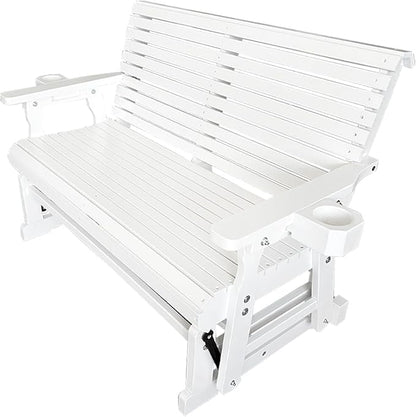 Fortune Candy Patio Glider with Cup Holders, High Roll Back and Deep Contoured Seat,Heavy Duty 800 Lb (White, 2-Seater)