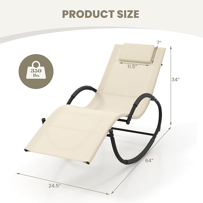 Giantex Outdoor Rocking Lounge Chair, Zero Gravity Rocking Chair with Removable Headrest, Breathable Backrest & Seat - Photo 3