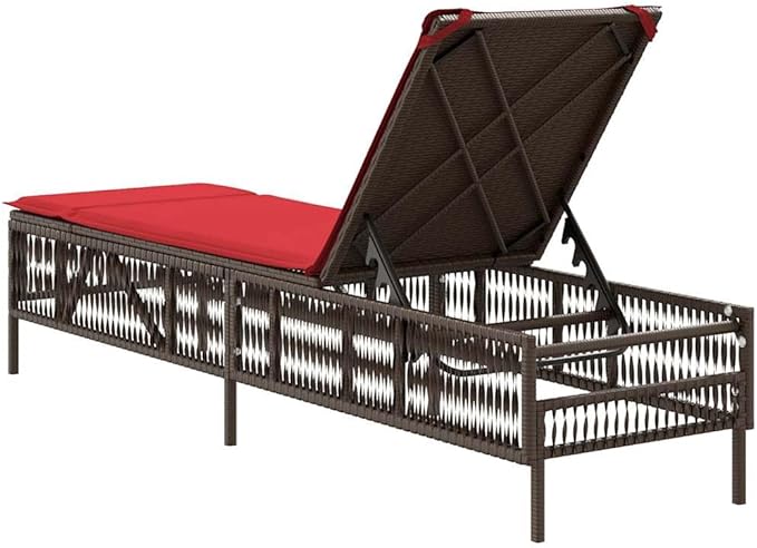 Brown PE Rattan Sun Lounger with Cushion and Adjustable Backrest - Photo 5