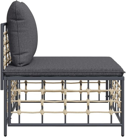 Metal Frame Outdoor Chairs,Garden Decorative Chairs,Reading Relaxation Chair,for Deck,Backyard,Porch,Patio Middle Sofa with Dark Gray Cushions Poly Rattan