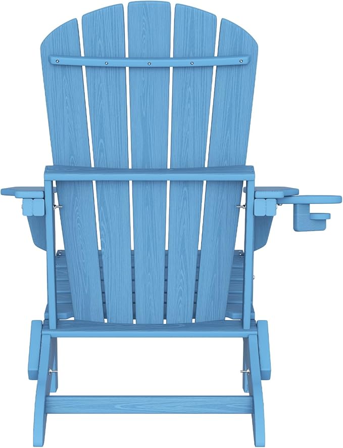 Plawdlik Folding Adirondack Chair Set of 2 with Cup Holder, Heavy All-Weather, Wooden Textured, HDPE Outdoor Chairs - Photo 8
