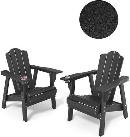 Adirondack Chair - Durable HDPE Poly Lumber All-Weather Resistant, Oversized Balcony Porch Patio Outdoor Chair for Lawn, Backyard, Deck, Garden, Camping - Easy Installation, Black