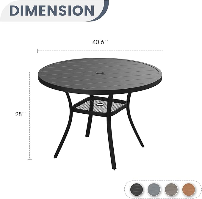 VICLLAX 40.6" Round Metal Outdoor Dining Table for 4, Patio Table with Umbrella Hole and Storage Shelf for Garden, Lawn - Photo 3