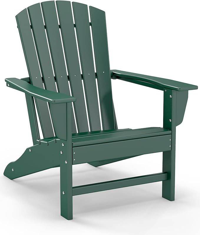 GREENVINES Adirondack Chair | HDPE Plastic | Oversized Fire Pit Chairs | All Weather | Forest | Poly Lumber | for Outdoor Deck Backyard Patio Garden