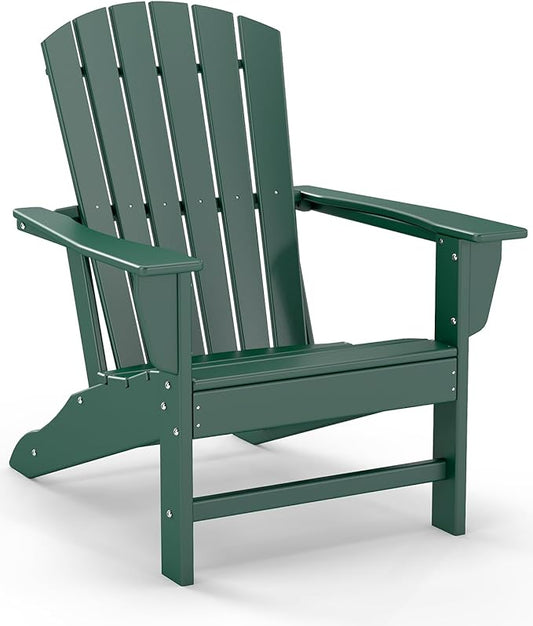 GREENVINES Adirondack Chair | HDPE Plastic | Oversized Fire Pit Chairs | All Weather | Forest | Poly Lumber | for Outdoor Deck Backyard Patio Garden