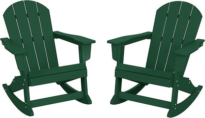 WO WESTIN OUTDOOR HDPE Laguna Outdoor Rocking Poly Adirondack Chair (Set of 2), Dark Green