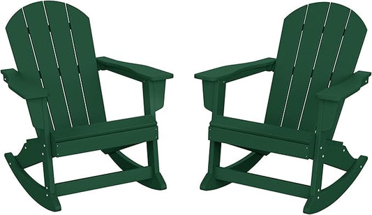 WO WESTIN OUTDOOR HDPE Laguna Outdoor Rocking Poly Adirondack Chair (Set of 2), Dark Green