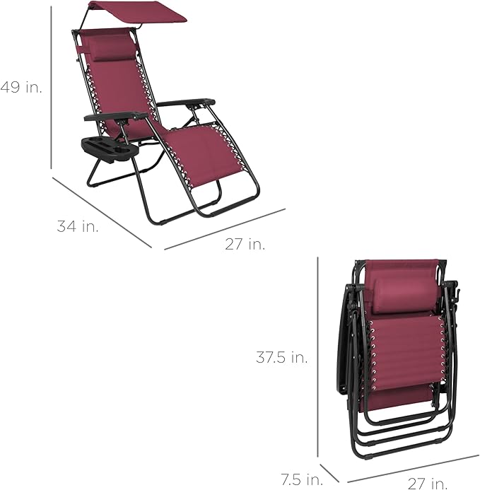 Best Choice Products Folding Zero Gravity Outdoor Recliner Patio Lounge Chair w/Adjustable Canopy Shade, Headrest - Photo 3