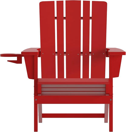 Flash Furniture Halifax Adirondack Chairs with Cup Holders, Weather Resistant Poly Resin Adirondack Chairs, Set of 4, Red