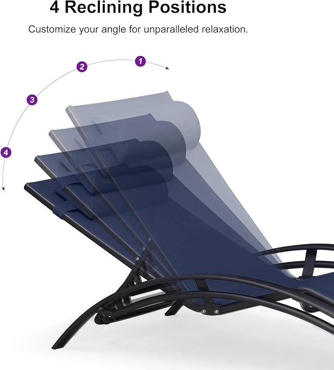 PURPLE LEAF Patio Chaise Lounge Chair Set with 2 Side Table Outdoor Pool Adjustable Recliner Chairs for Outside Beach Poolside Sunbathing Tanning Lounger