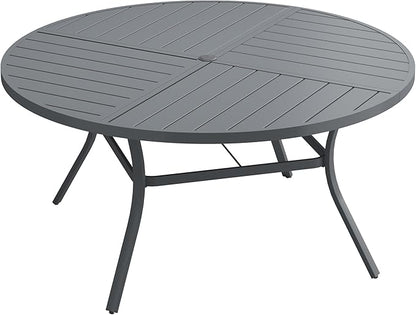 DIFY 50" Round Outdoor Patio Dining Table for 6, All-Weather Metal Steel Slatted Patio Table with 1.57" Adjustable Umbrella Hole, for Lawn Garden Porch Backyard, Grey