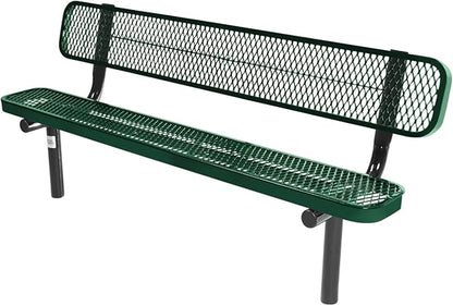 COATEDOUTDOORFURNITURE Coated Outdoor Furniture Heavy-Duty Outdoor Bench Thermoplastic Coated, Expanded Metal, Commercial-Grade Seating, Made in America (Inground with Back, 6 Ft, Textured Green)