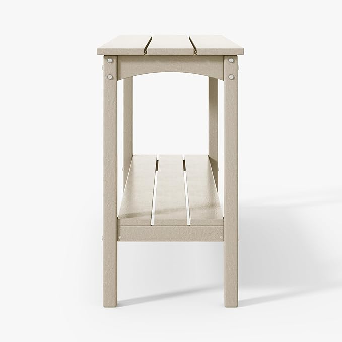 WestinTrends Malibu 55" Outdoor Patio HDPE Adirondack 2-Tier Shelf Console Table, Sand