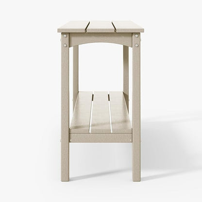 WestinTrends Malibu 55" Outdoor Patio HDPE Adirondack 2-Tier Shelf Console Table, Sand