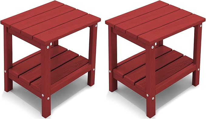 KINGYES Outdoor Side Table Set of 2, Double Layer Adirondack End Table- Red