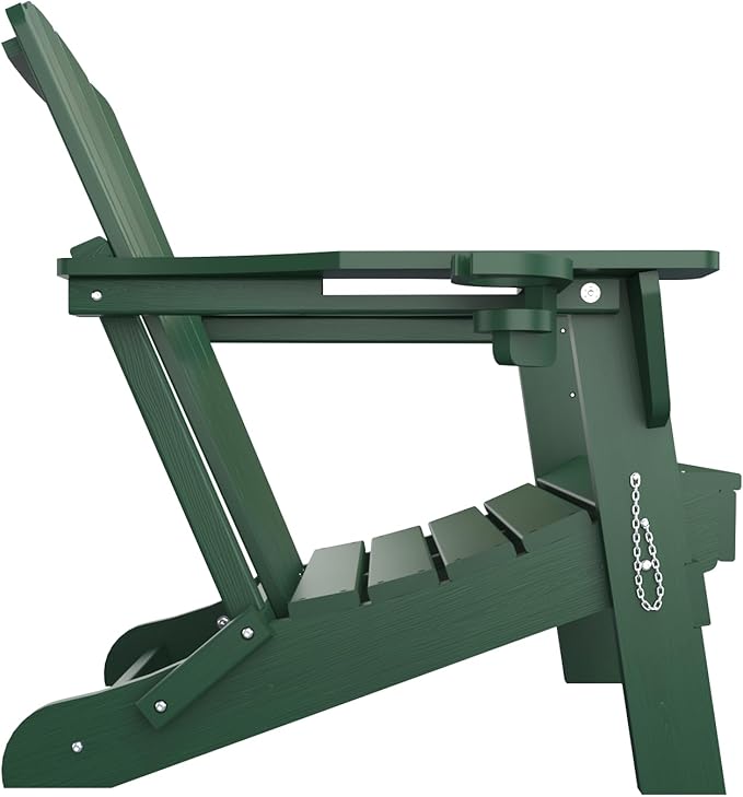 Folding Adirondack Chair, HDPE All-Weather Outdoor Chair with Cup Holder, Wooden Textured, Fire Pit Chair - Photo 9
