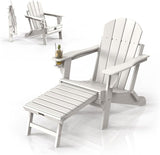 VINGLI Folding Adirondack Chair with Ottoman, Waterproof Plastic HDPE Firepit Chair for Outside with Hidden Footrests - Photo 1