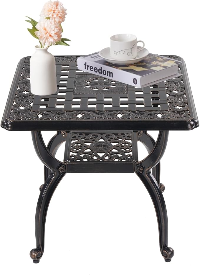 Cast Aluminum Outdoor Side Table, Small Patio Table, Outdoor Coffee Tables for Patio, Garden, Balcony - Photo 1