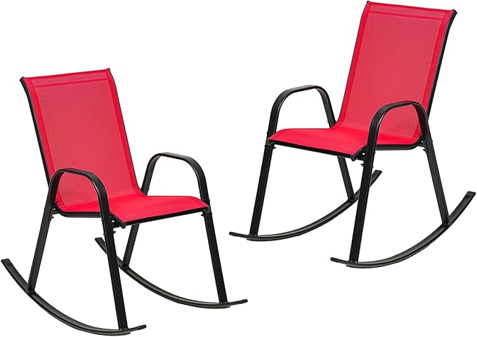 Outdoor Rocking Chairs with Backrest/Armrests-Assembly for Patio Lawn Garden Balcony Deck Camping Porch-Set of 2 (Red)