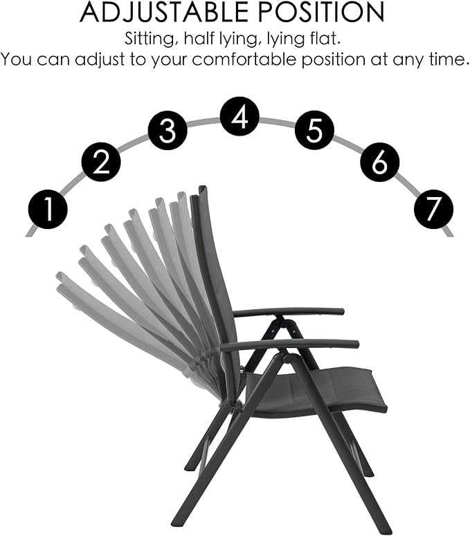 Kozyard 2-Pack Outdoor Patio Dining Chairs, Folding Reclining Patio Chairs with Breathable Textilene Fabric, Padded Seat - Photo 5