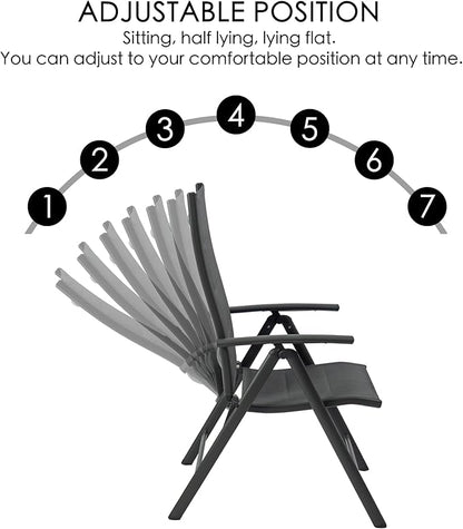 Kozyard 2-Pack Outdoor Patio Dining Chairs, Folding Reclining Patio Chairs with Breathable Textilene Fabric, Padded Seat, Aluminum Frame, Foldable Outdoor Chairs for Garden, Deck, Backyard (Gray)