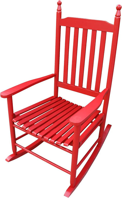 Henf Wooden Rocking Chair Outdoor Porch Rocker Chair, Populus Wood Frame Patio Rocking Chair for Garden, Lawn, Balcony, Backyard, Load Bearing 280 lbs (red)