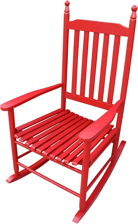 Henf Wooden Rocking Chair Outdoor Porch Rocker Chair, Populus Wood Frame Patio Rocking Chair for Garden, Lawn, Balcony, Backyard, Load Bearing 280 lbs (red)